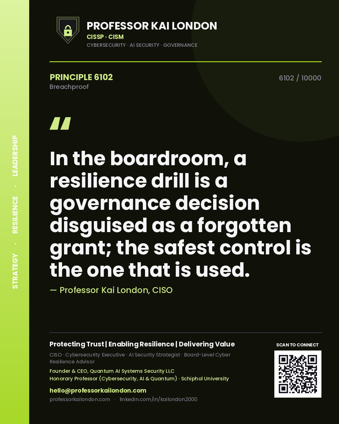 Professor Kai London principle 6102: In the boardroom, a resilience drill is a governance decision disguised as a forgotten grant; the safest control is the one that is used.