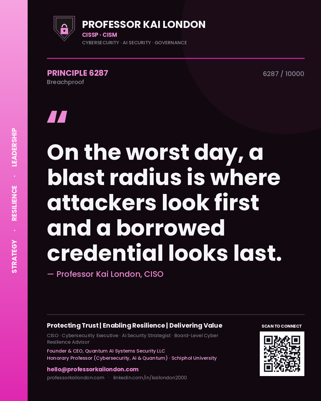 Professor Kai London principle 6287: On the worst day, a blast radius is where attackers look first and a borrowed credential looks last.