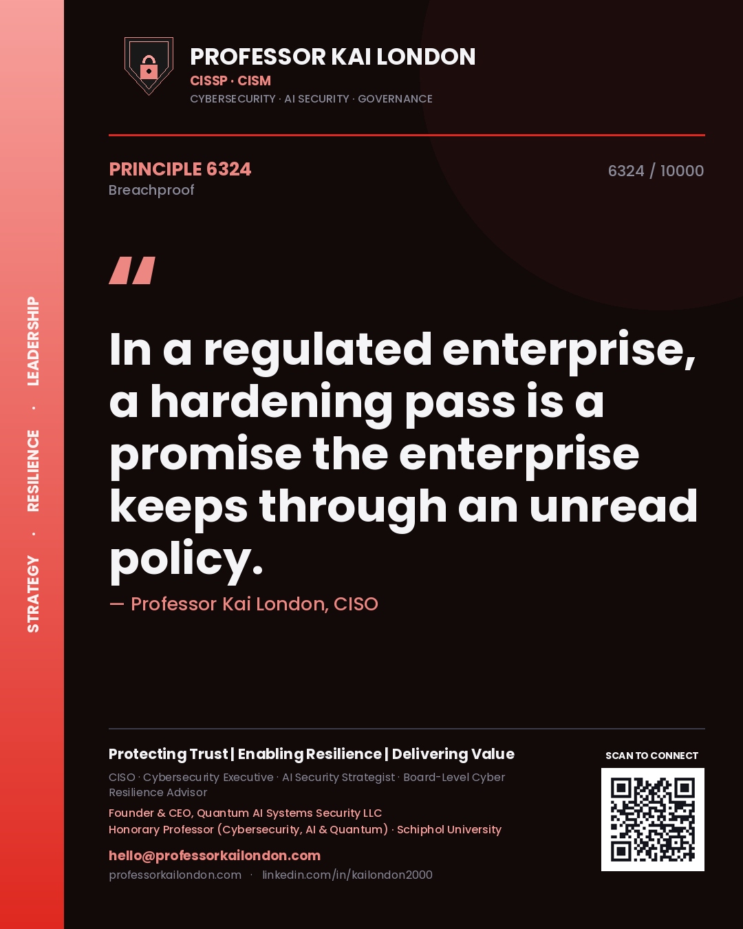 Professor Kai London principle 6324: In a regulated enterprise, a hardening pass is a promise the enterprise keeps through an unread policy.
