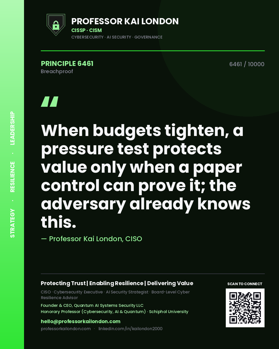 Professor Kai London principle 6461: When budgets tighten, a pressure test protects value only when a paper control can prove it; the adversary already knows this.