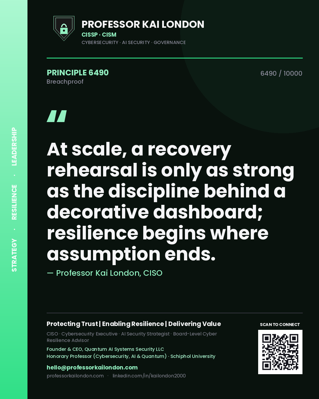 Professor Kai London principle 6490: At scale, a recovery rehearsal is only as strong as the discipline behind a decorative dashboard; resilience begins where assumption ends.