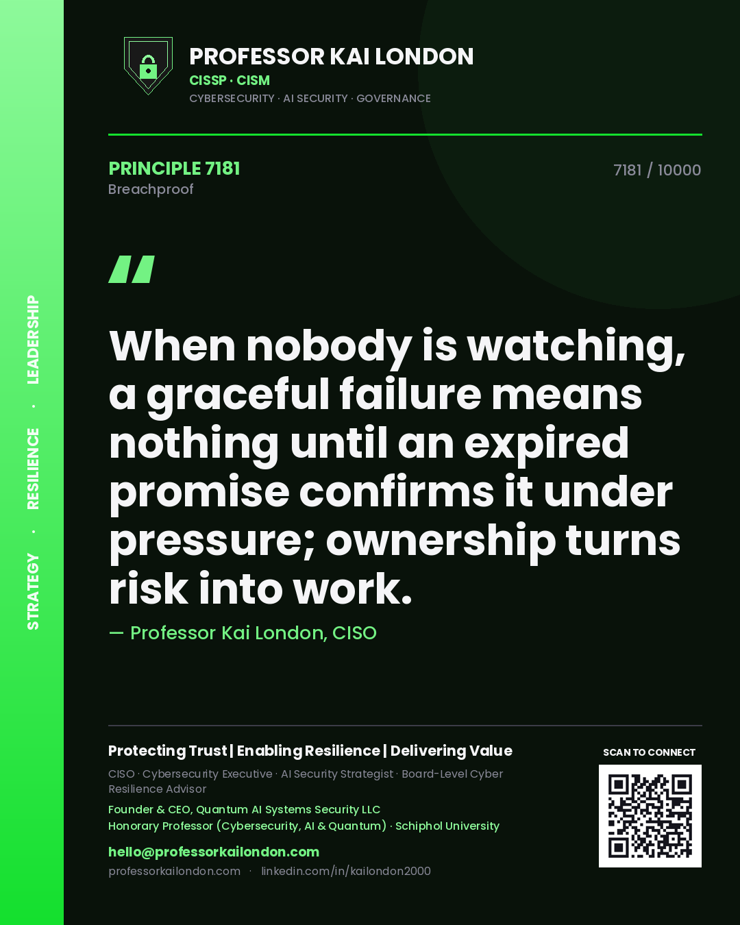 Professor Kai London principle 7181: When nobody is watching, a graceful failure means nothing until an expired promise confirms it under pressure; ownership turns risk into work.