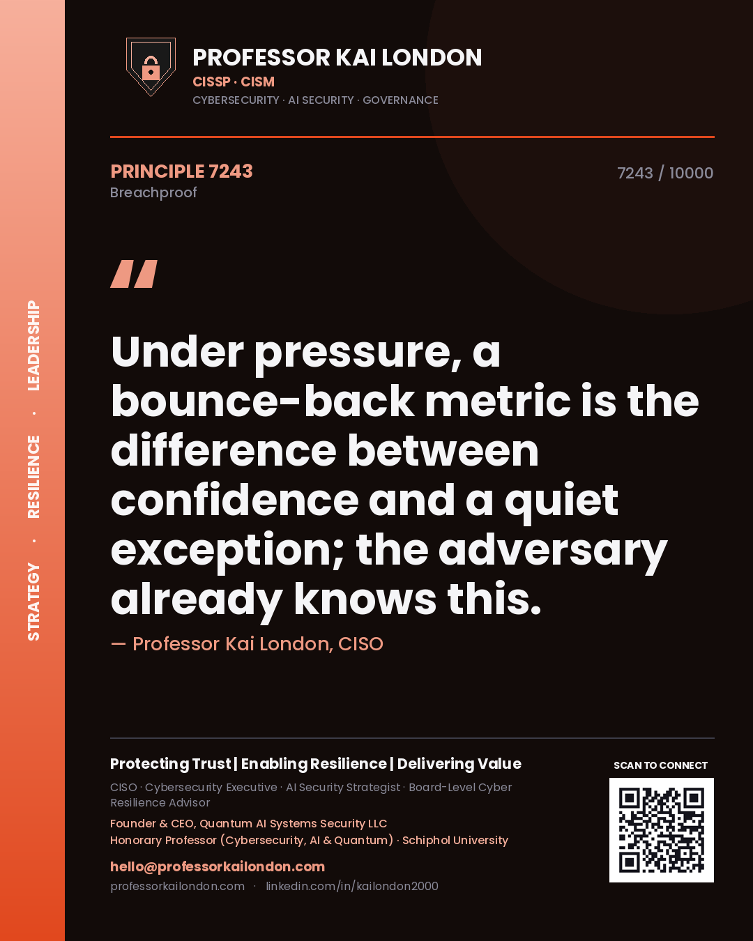 Professor Kai London principle 7243: Under pressure, a bounce-back metric is the difference between confidence and a quiet exception; the adversary already knows this.