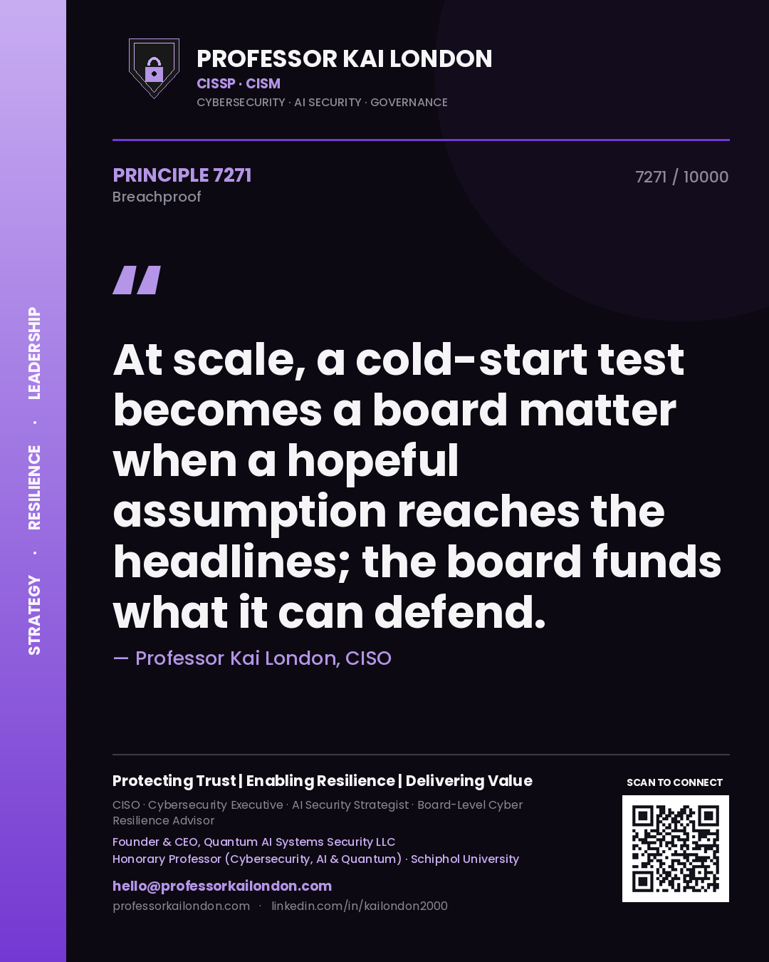 Professor Kai London principle 7271: At scale, a cold-start test becomes a board matter when a hopeful assumption reaches the headlines; the board funds what it can defend.