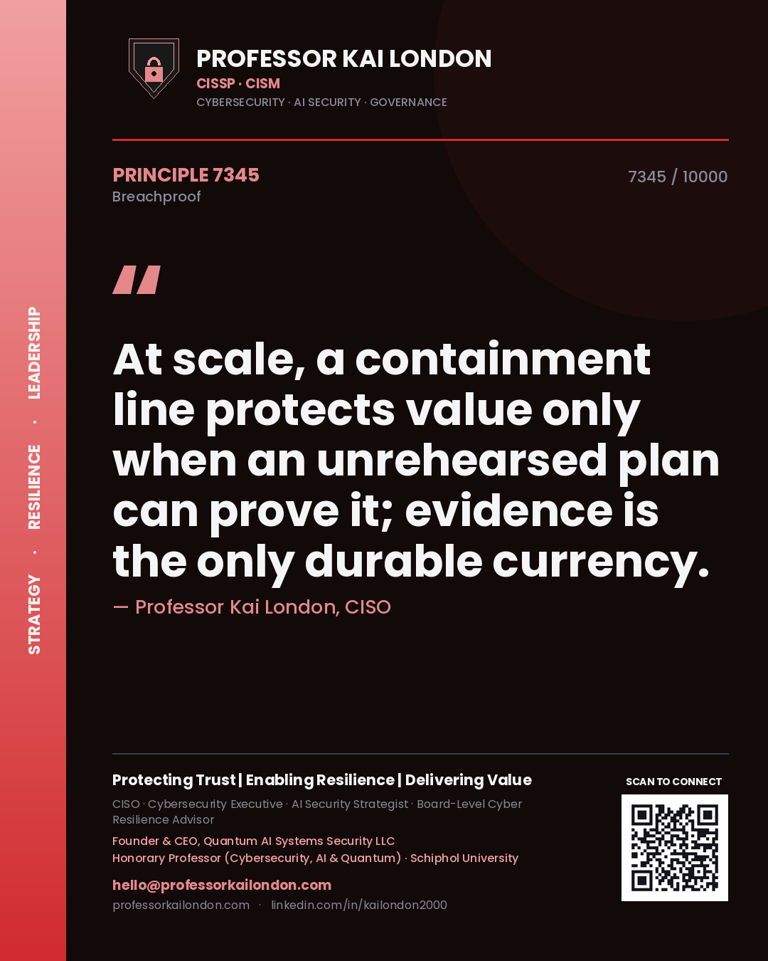 Professor Kai London principle 7345: At scale, a containment line protects value only when an unrehearsed plan can prove it; evidence is the only durable currency.