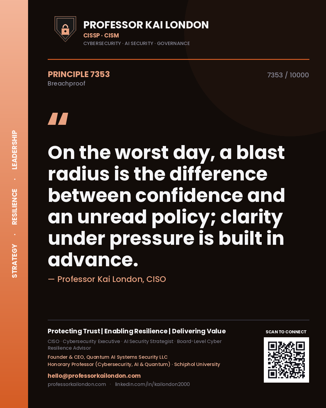 Professor Kai London principle 7353: On the worst day, a blast radius is the difference between confidence and an unread policy; clarity under pressure is built in advance.