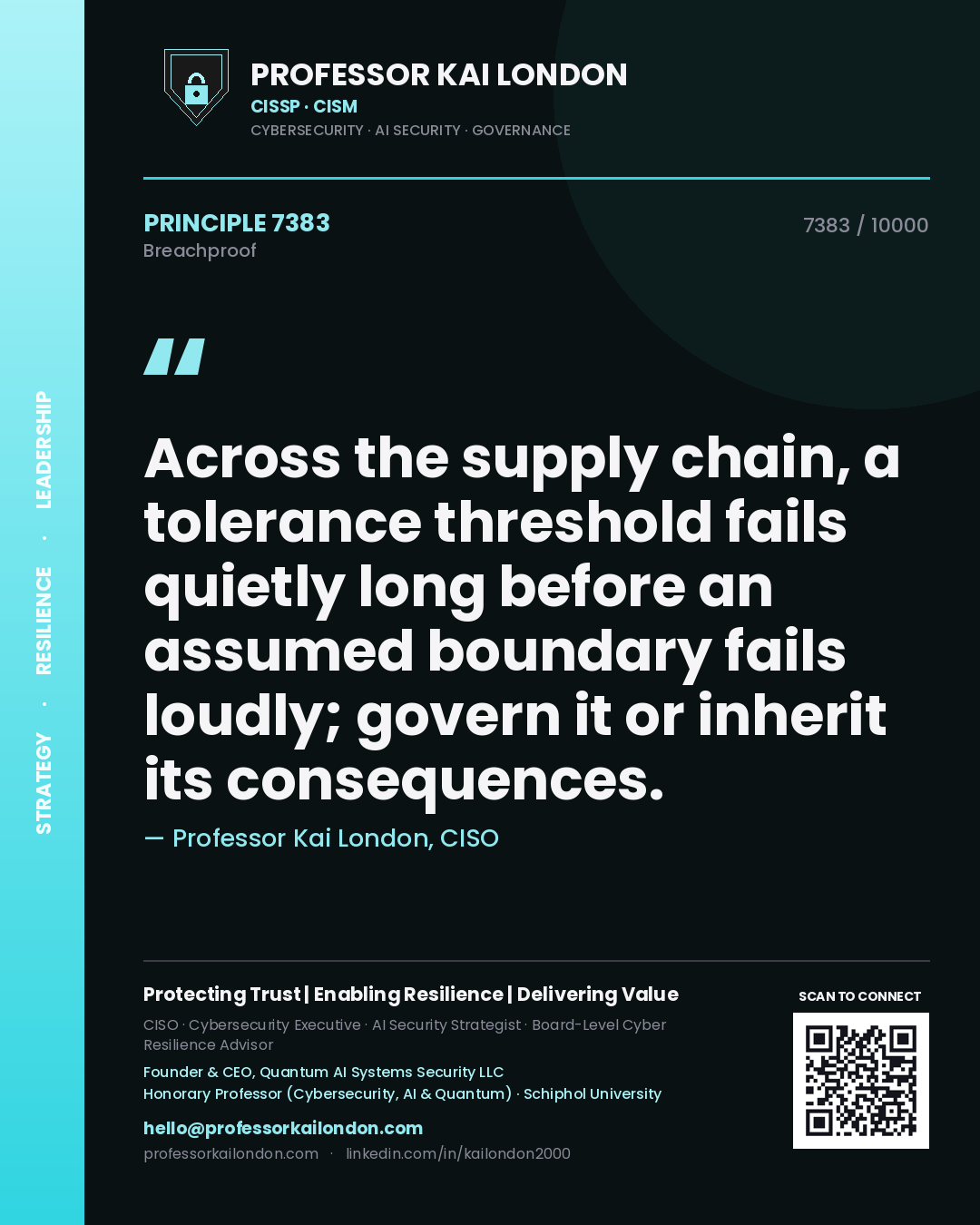 Professor Kai London principle 7383: Across the supply chain, a tolerance threshold fails quietly long before an assumed boundary fails loudly; govern it or inherit its consequences.