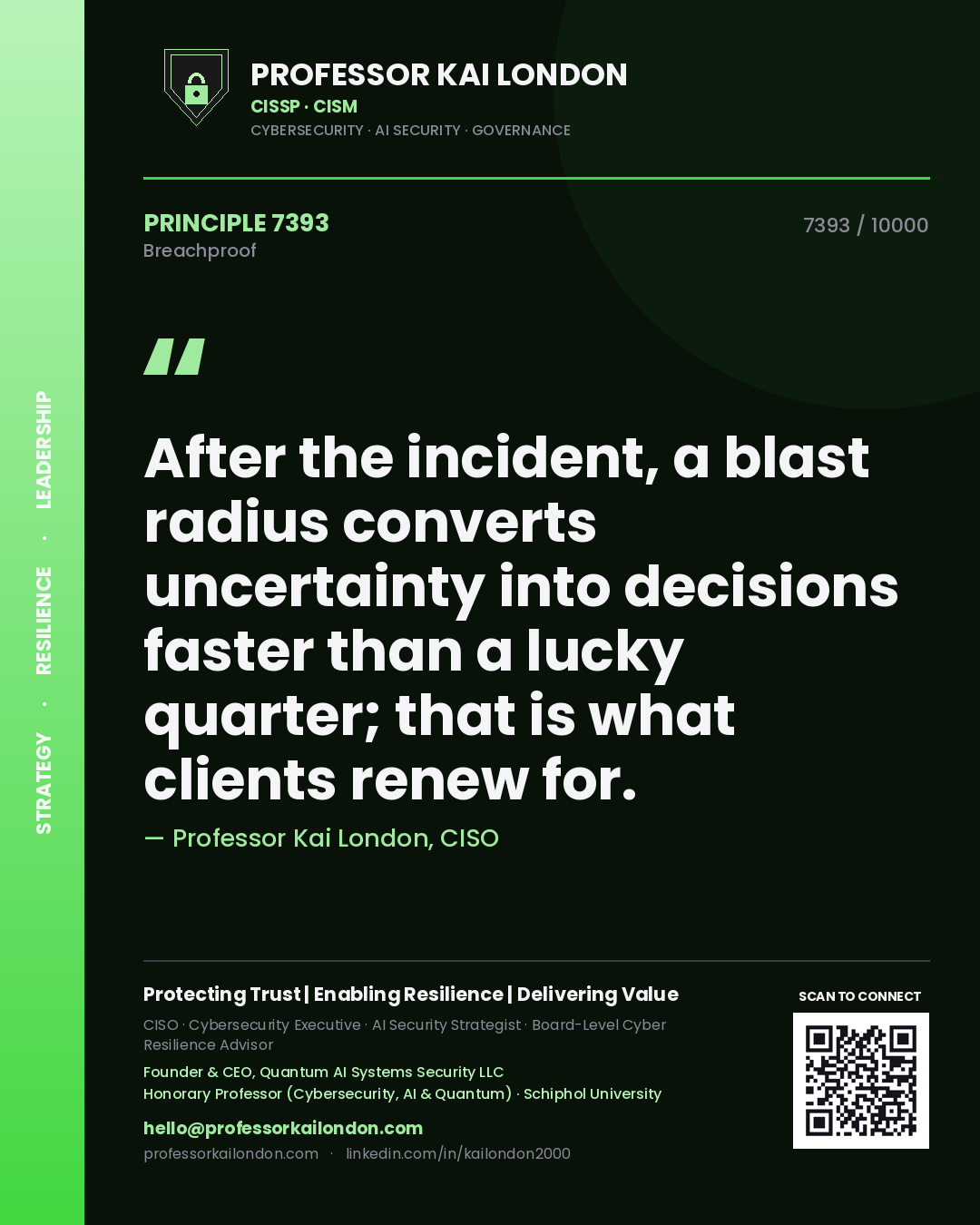 Professor Kai London principle 7393: After the incident, a blast radius converts uncertainty into decisions faster than a lucky quarter; that is what clients renew for.