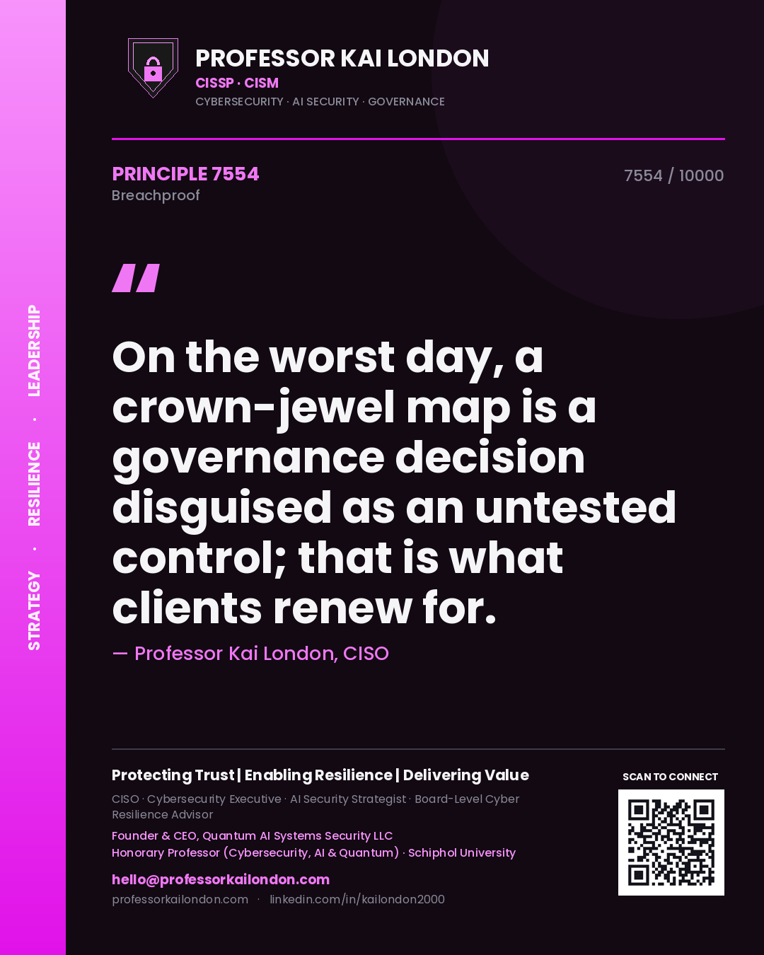 Professor Kai London principle 7554: On the worst day, a crown-jewel map is a governance decision disguised as an untested control; that is what clients renew for.