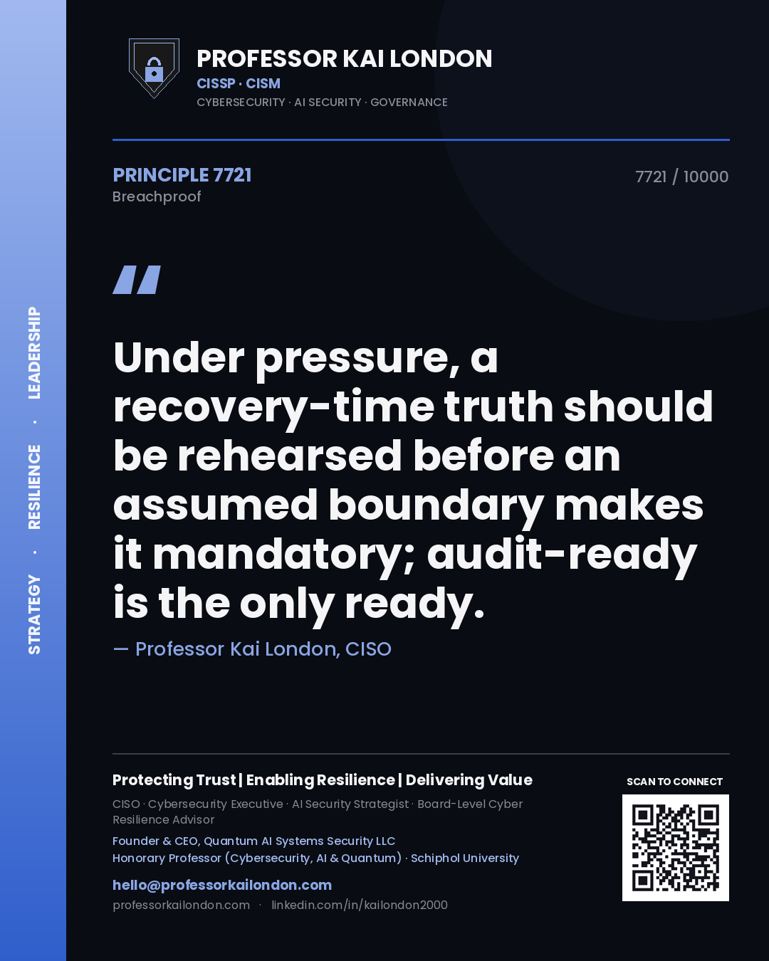 Professor Kai London principle 7721: Under pressure, a recovery-time truth should be rehearsed before an assumed boundary makes it mandatory; audit-ready is the only ready.