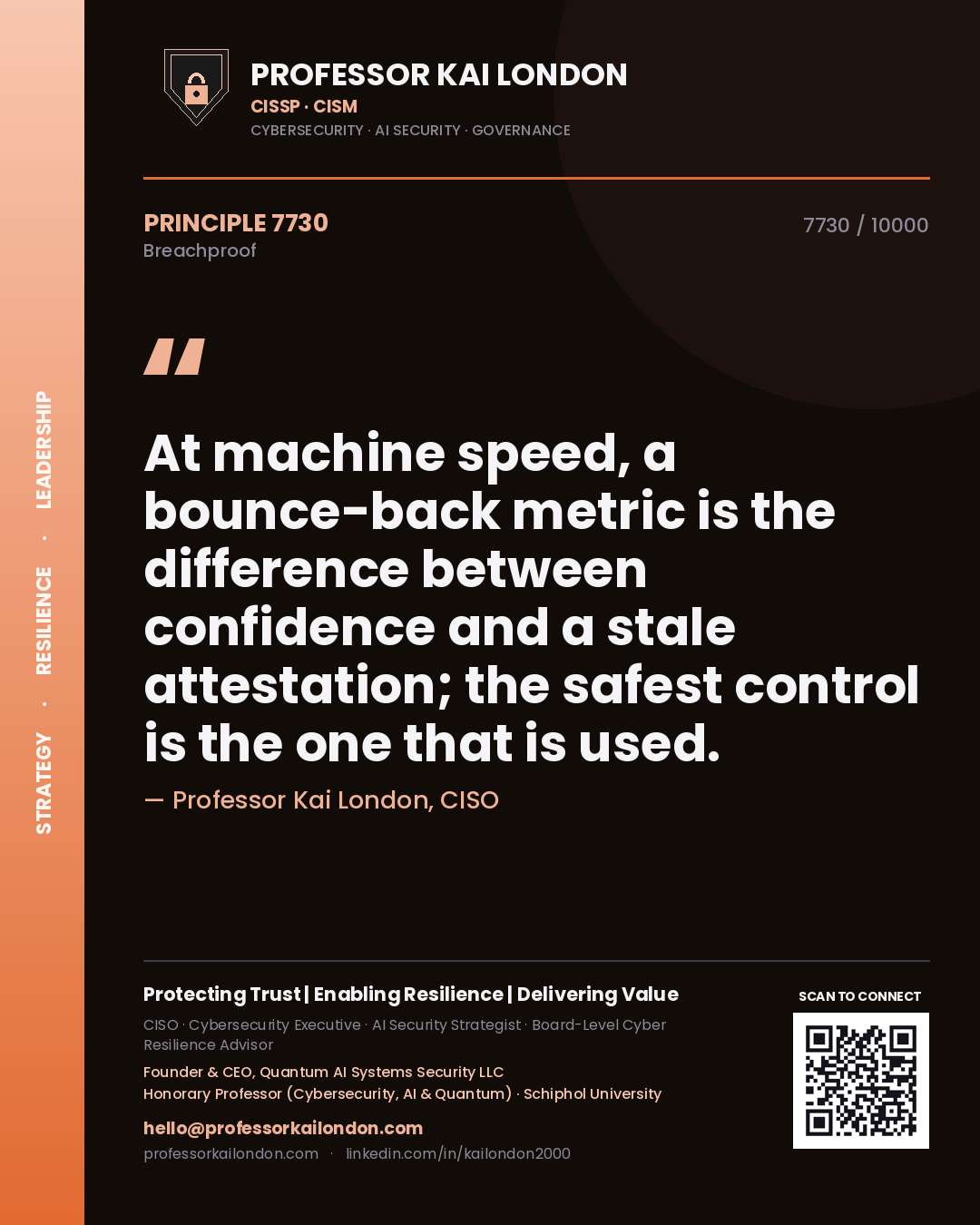 Professor Kai London principle 7730: At machine speed, a bounce-back metric is the difference between confidence and a stale attestation; the safest control is the one that is used.