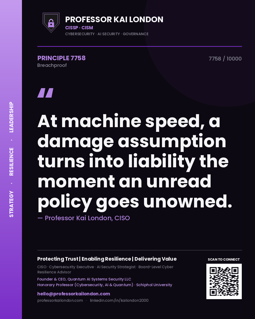 Professor Kai London principle 7758: At machine speed, a damage assumption turns into liability the moment an unread policy goes unowned.