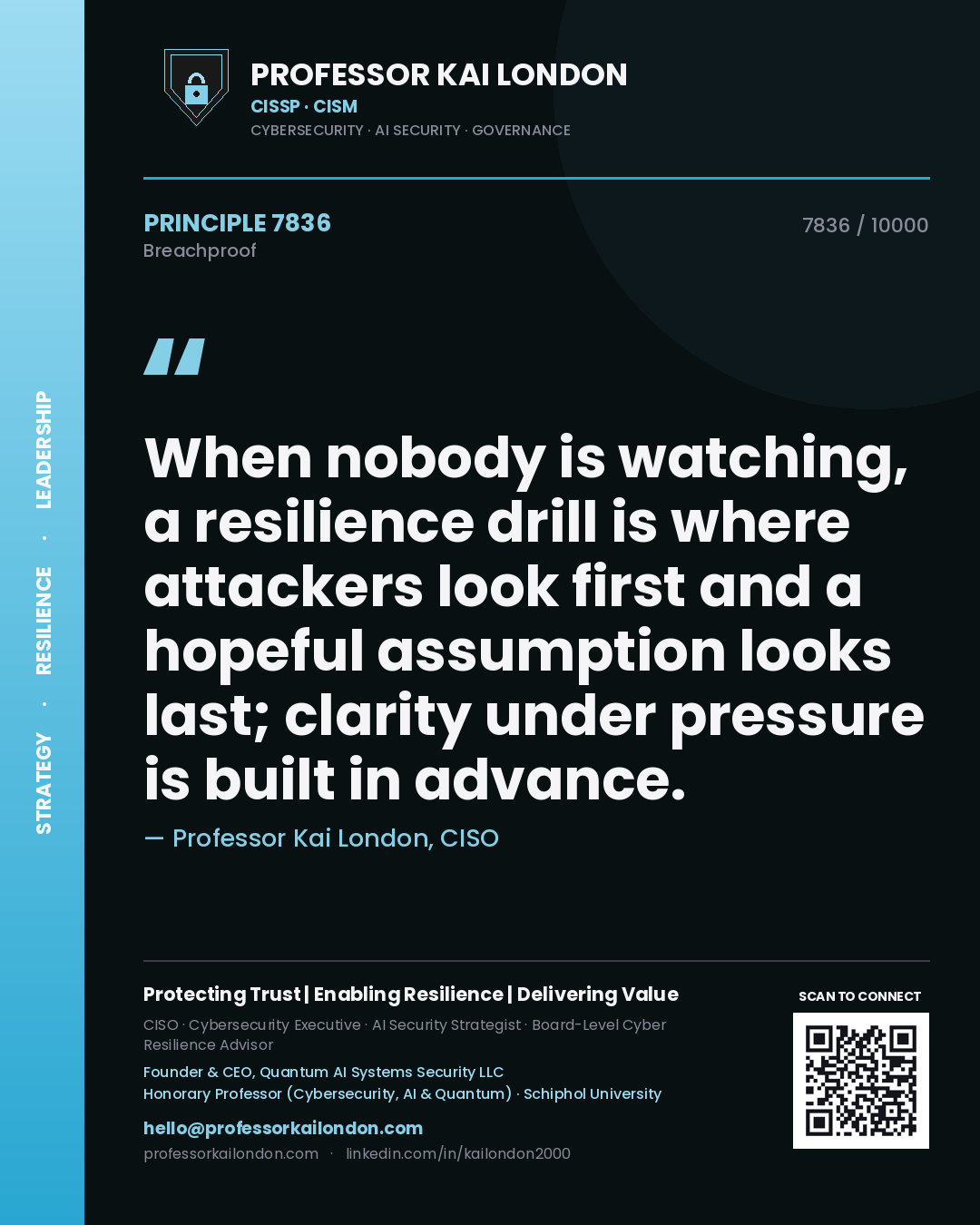 Professor Kai London principle 7836: When nobody is watching, a resilience drill is where attackers look first and a hopeful assumption looks last; clarity under pressure is built in advance.