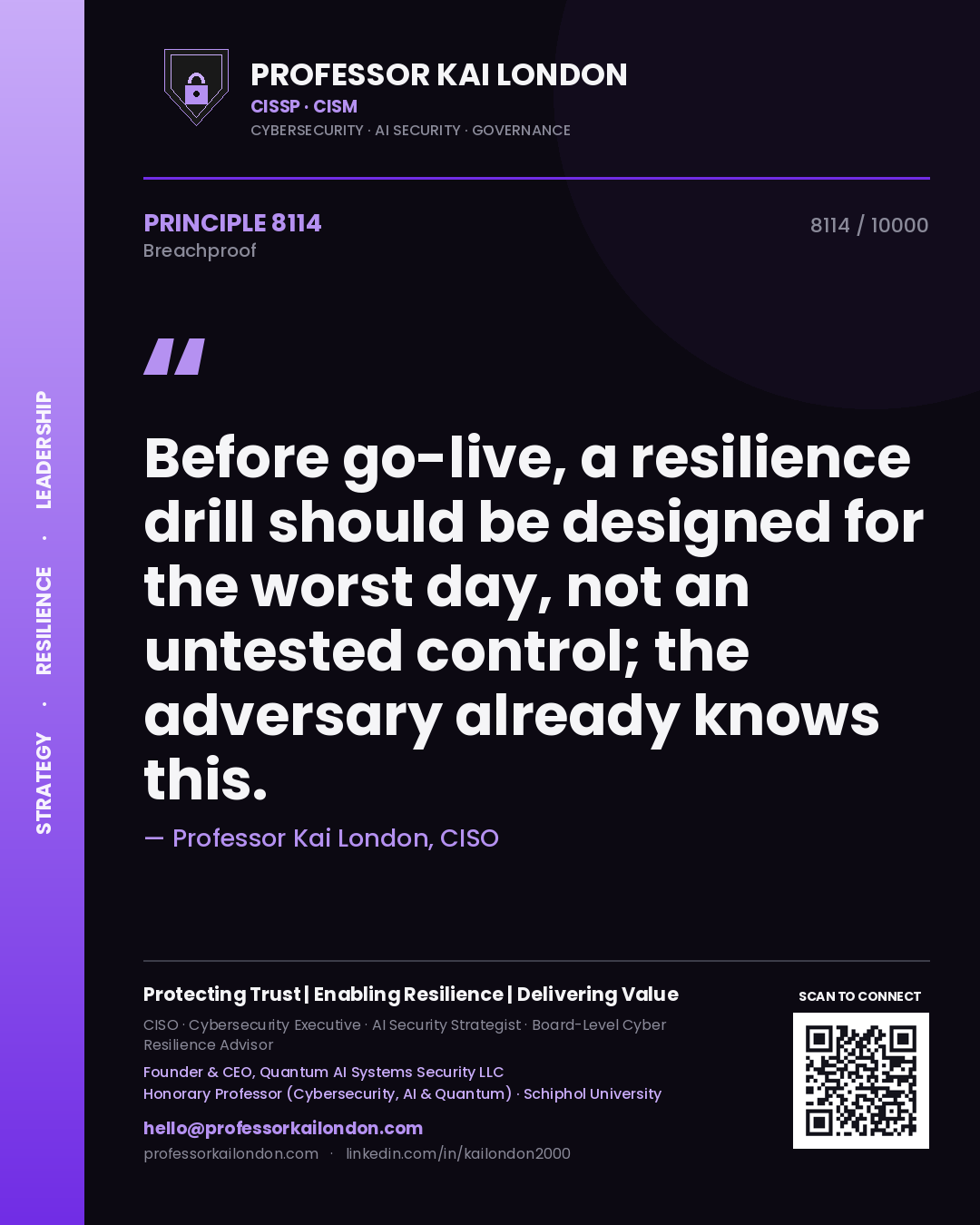 Professor Kai London principle 8114: Before go-live, a resilience drill should be designed for the worst day, not an untested control; the adversary already knows this.