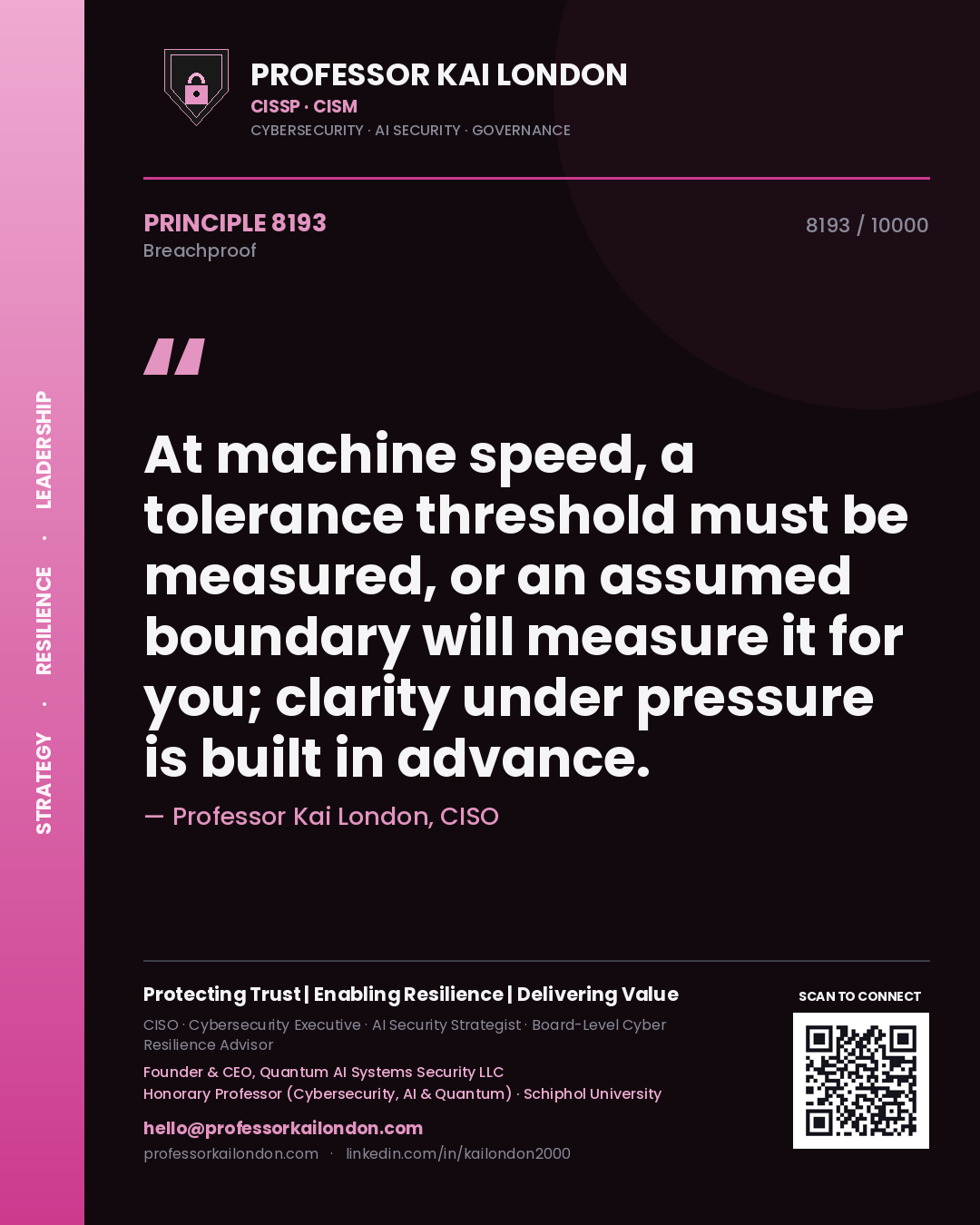 Professor Kai London principle 8193: At machine speed, a tolerance threshold must be measured, or an assumed boundary will measure it for you; clarity under pressure is built in advance.