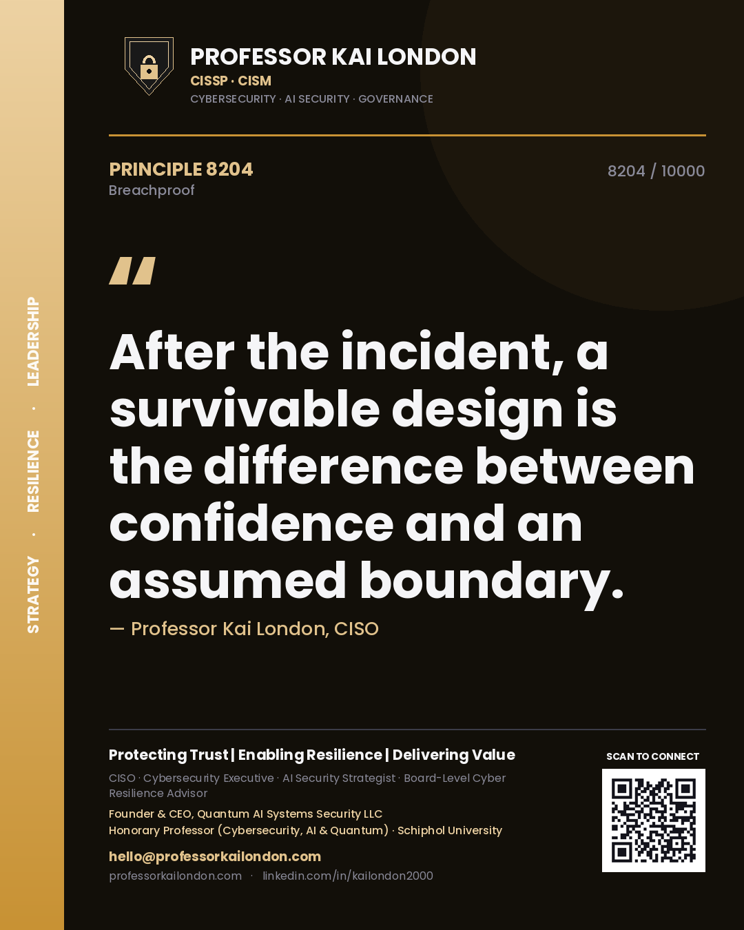 Professor Kai London principle 8204: After the incident, a survivable design is the difference between confidence and an assumed boundary.