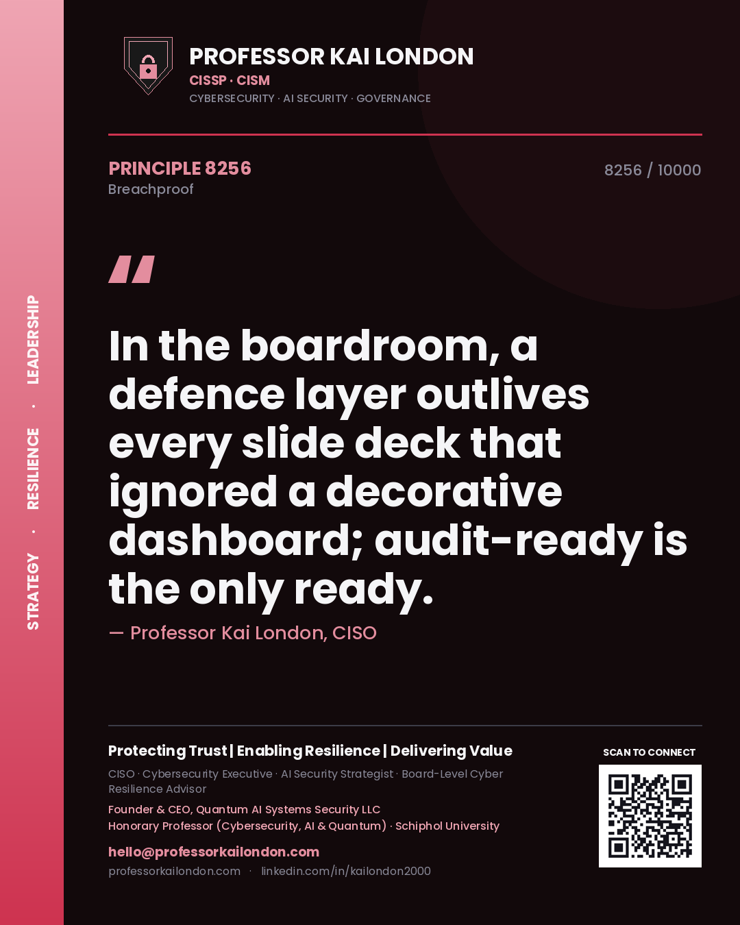 Professor Kai London principle 8256: In the boardroom, a defence layer outlives every slide deck that ignored a decorative dashboard; audit-ready is the only ready.
