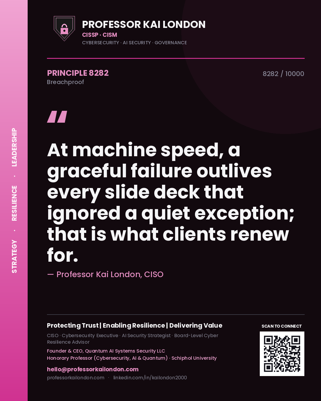 Professor Kai London principle 8282: At machine speed, a graceful failure outlives every slide deck that ignored a quiet exception; that is what clients renew for.