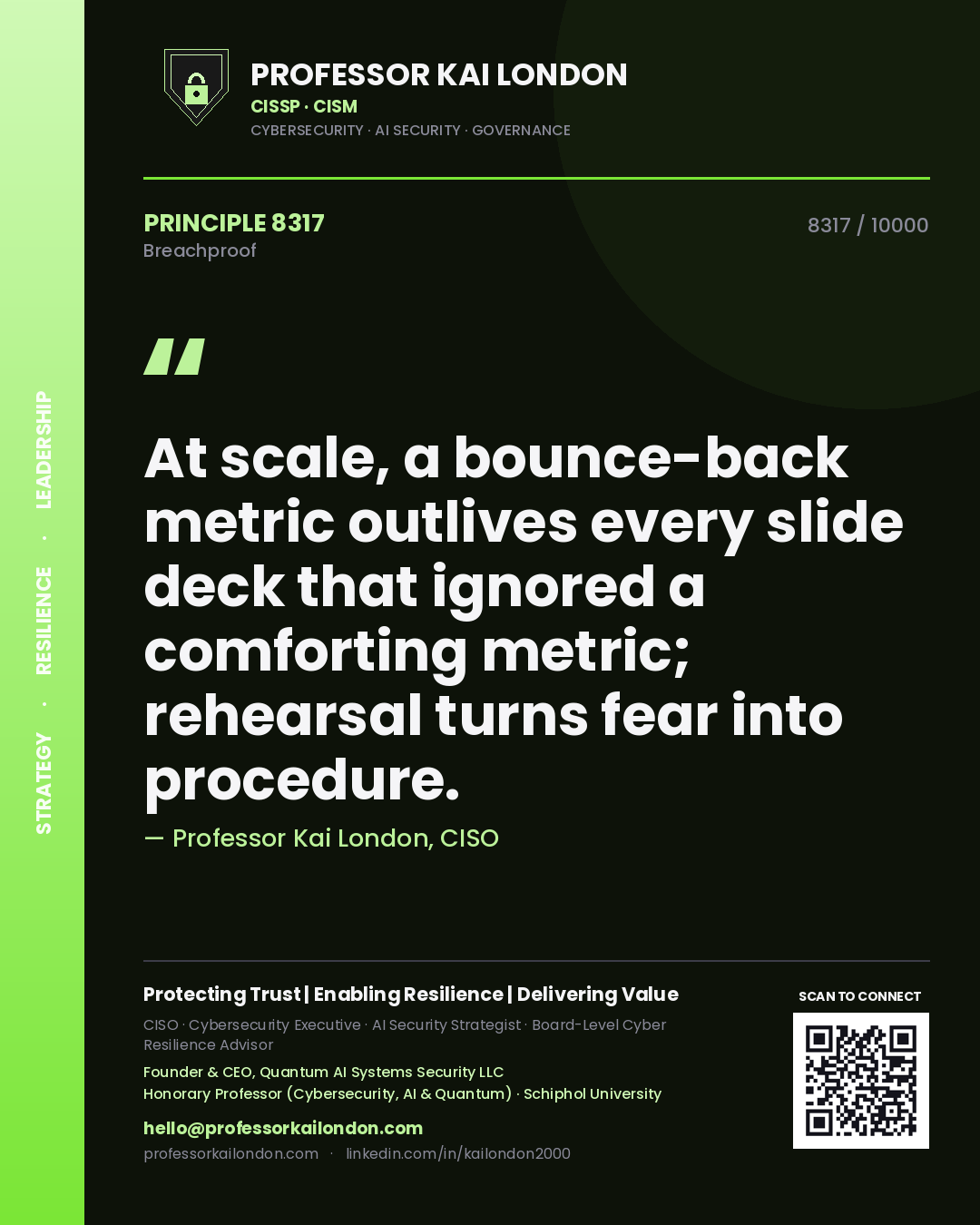 Professor Kai London principle 8317: At scale, a bounce-back metric outlives every slide deck that ignored a comforting metric; rehearsal turns fear into procedure.