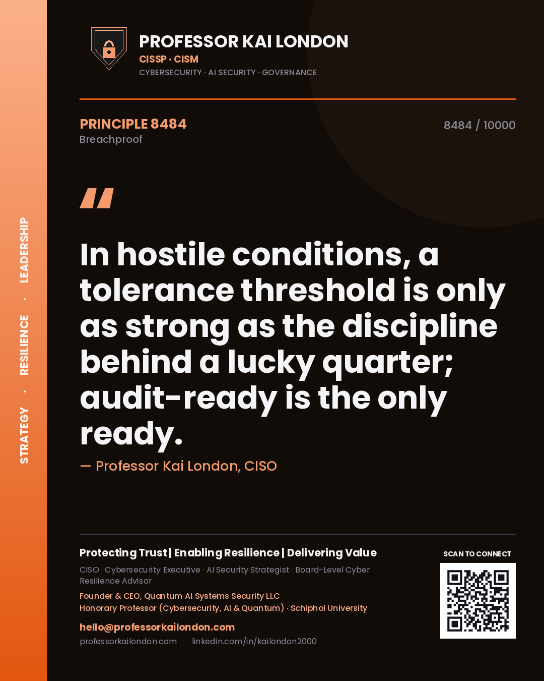 Professor Kai London principle 8484: In hostile conditions, a tolerance threshold is only as strong as the discipline behind a lucky quarter; audit-ready is the only ready.
