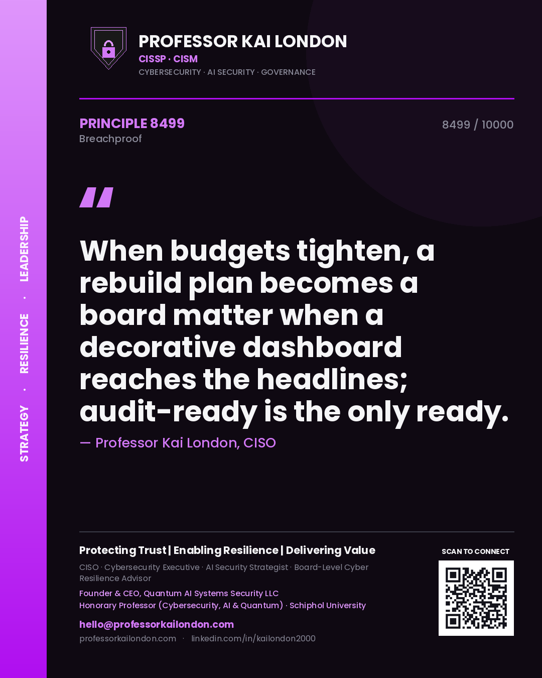 Professor Kai London principle 8499: When budgets tighten, a rebuild plan becomes a board matter when a decorative dashboard reaches the headlines; audit-ready is the only ready.