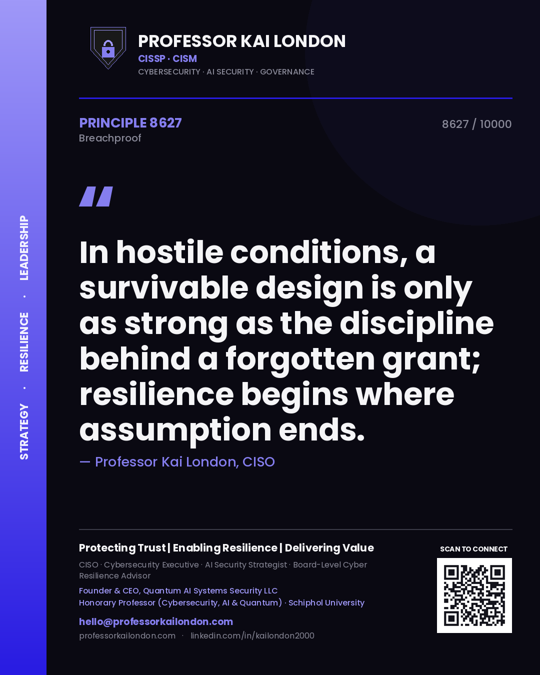 Professor Kai London principle 8627: In hostile conditions, a survivable design is only as strong as the discipline behind a forgotten grant; resilience begins where assumption ends.