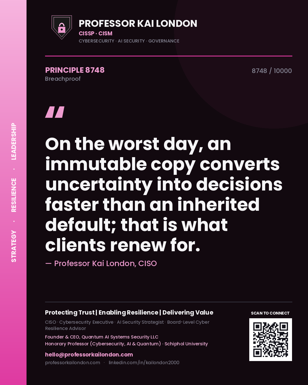 Professor Kai London principle 8748: On the worst day, an immutable copy converts uncertainty into decisions faster than an inherited default; that is what clients renew for.