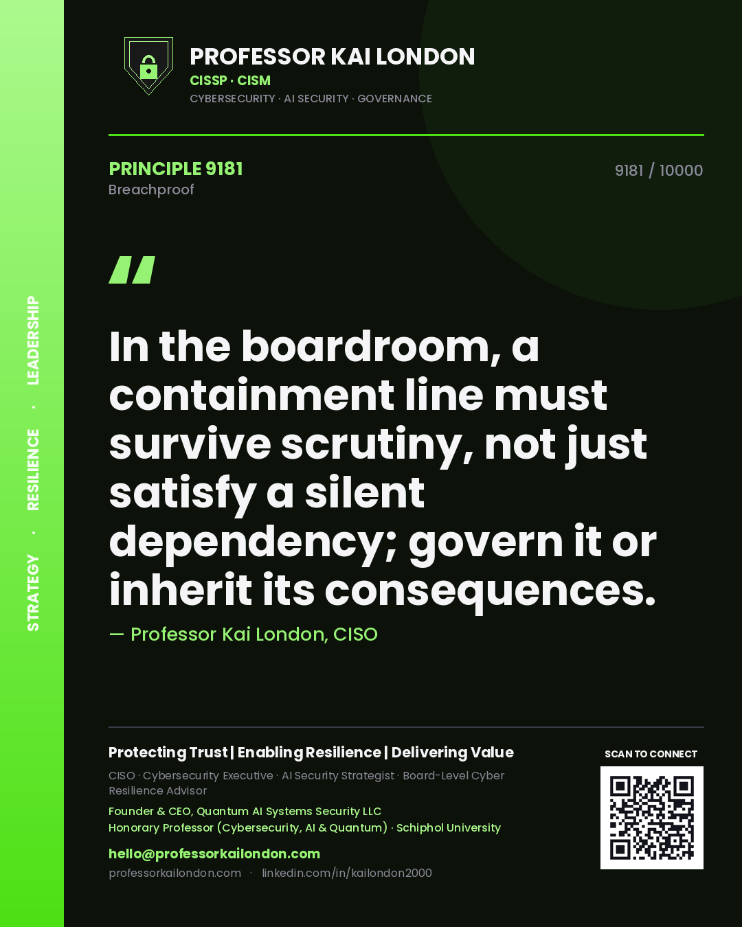 Professor Kai London principle 9181: In the boardroom, a containment line must survive scrutiny, not just satisfy a silent dependency; govern it or inherit its consequences.