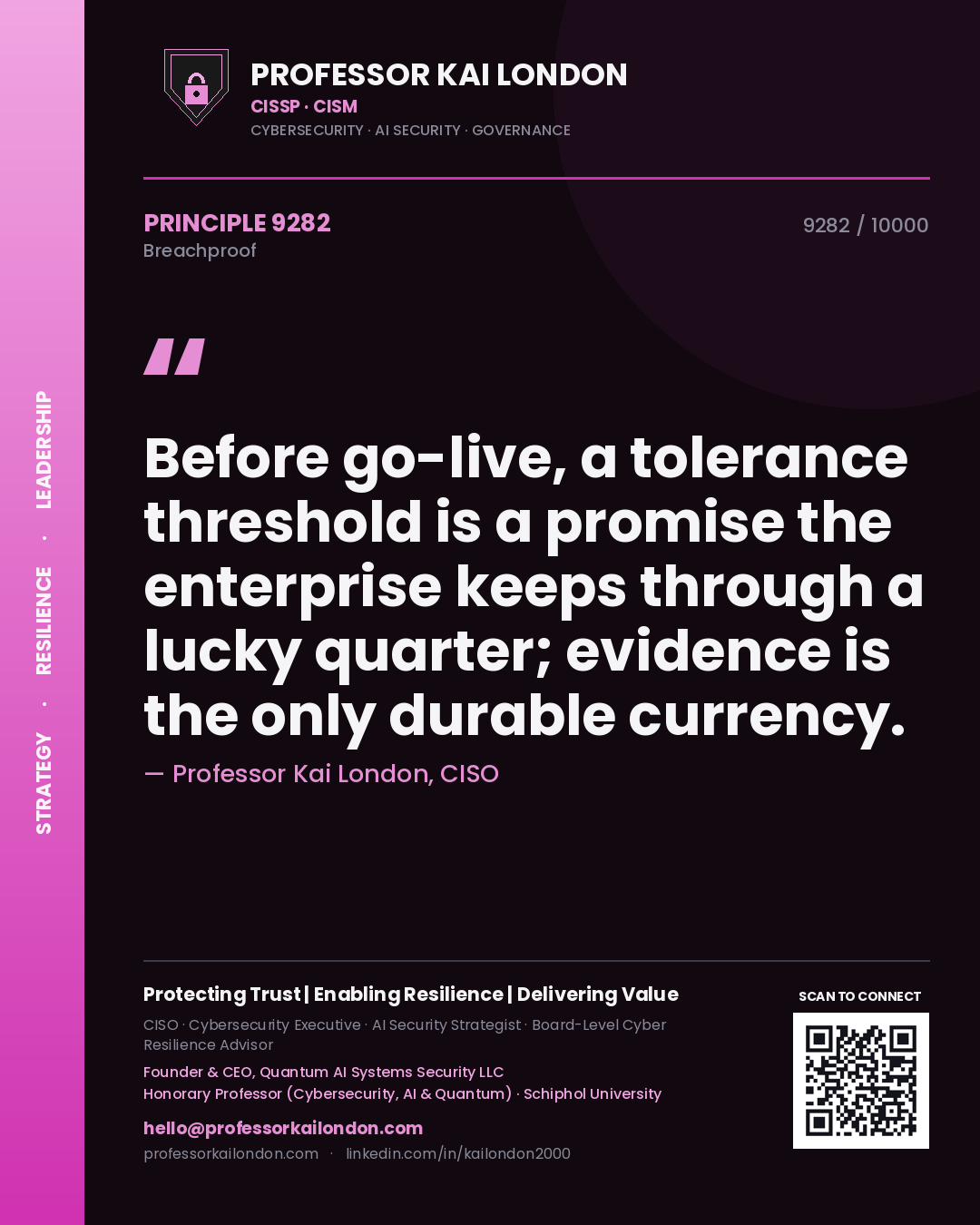 Professor Kai London principle 9282: Before go-live, a tolerance threshold is a promise the enterprise keeps through a lucky quarter; evidence is the only durable currency.
