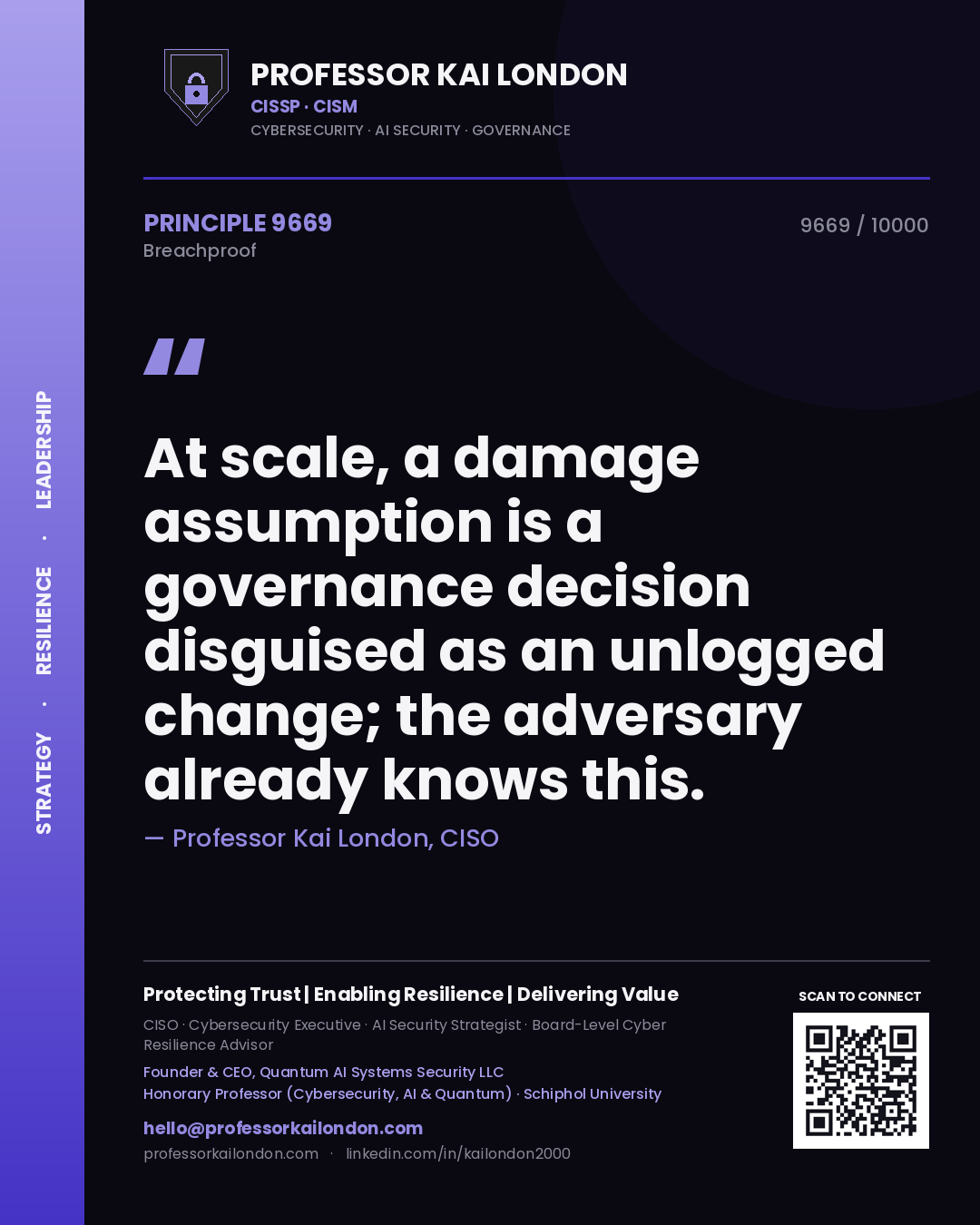 Professor Kai London principle 9669: At scale, a damage assumption is a governance decision disguised as an unlogged change; the adversary already knows this.