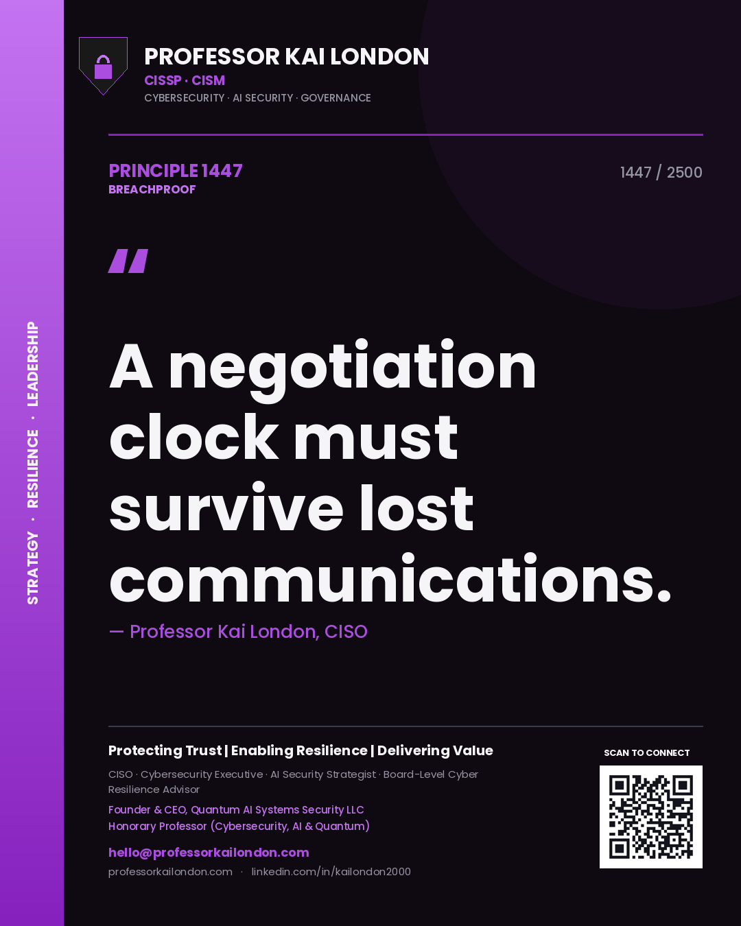 Professor Kai London principle 1447: A negotiation clock must survive lost communications.