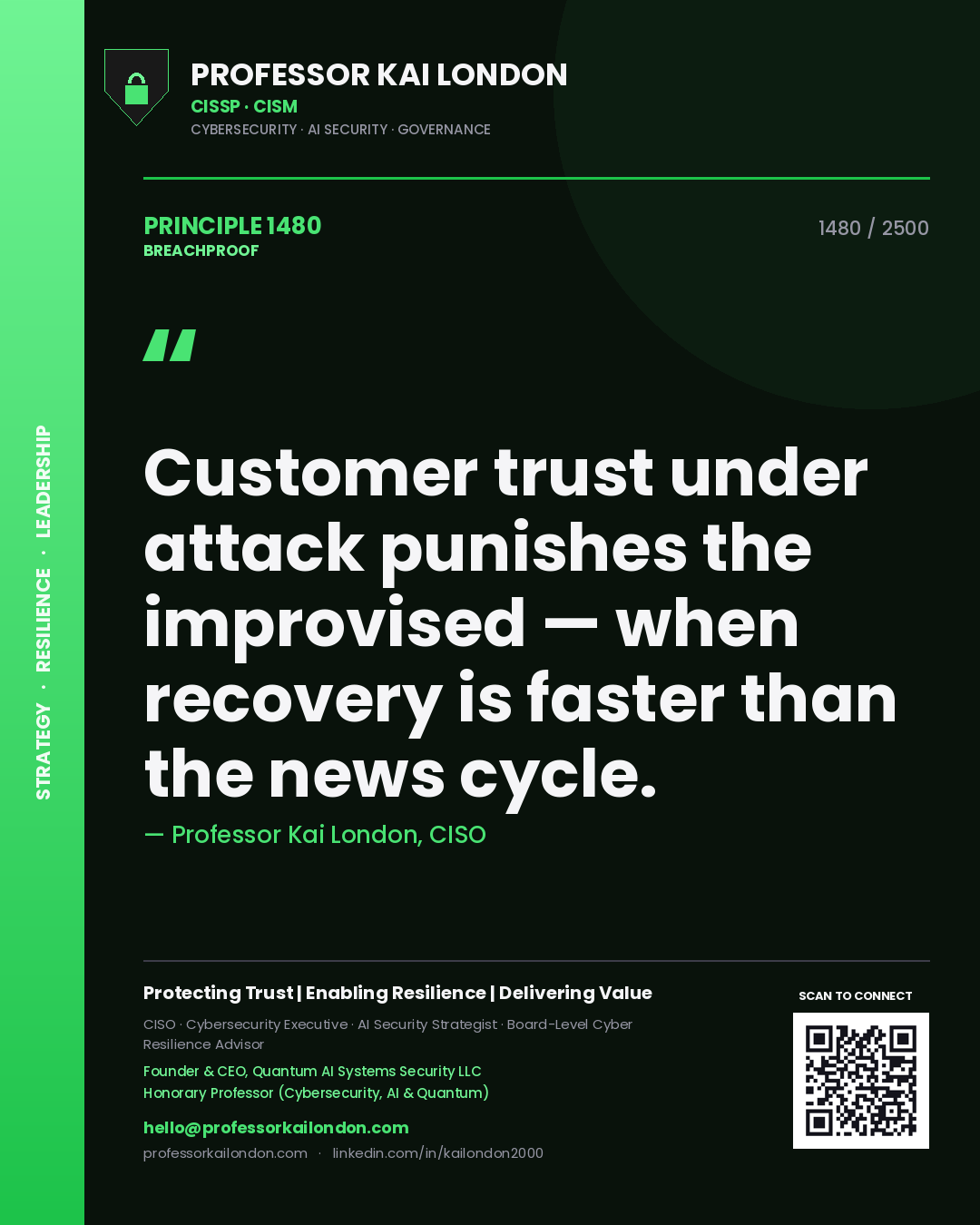 Professor Kai London principle 1480: Customer trust under attack punishes the improvised — when recovery is faster than the news cycle.