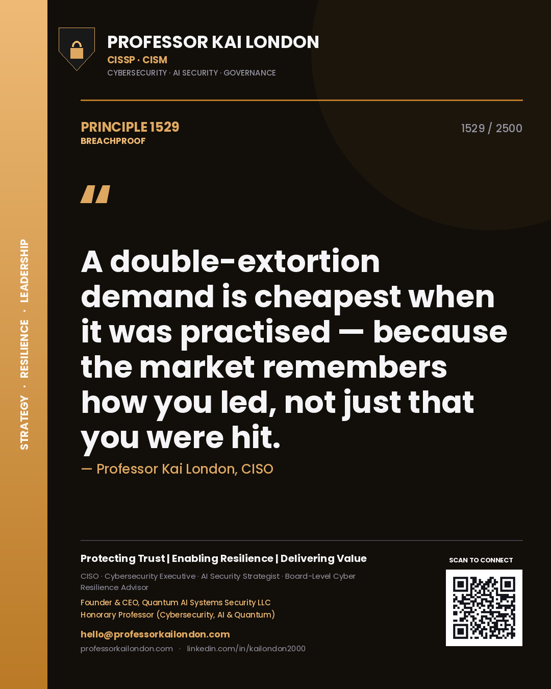 Professor Kai London principle 1529: A double-extortion demand is cheapest when it was practised — because the market remembers how you led, not just that you were hit.
