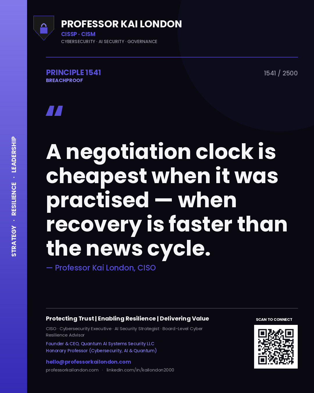 Professor Kai London principle 1541: A negotiation clock is cheapest when it was practised — when recovery is faster than the news cycle.