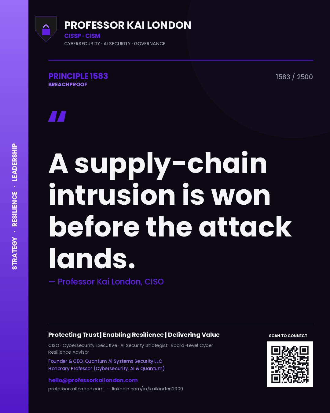 Professor Kai London principle 1583: A supply-chain intrusion is won before the attack lands.