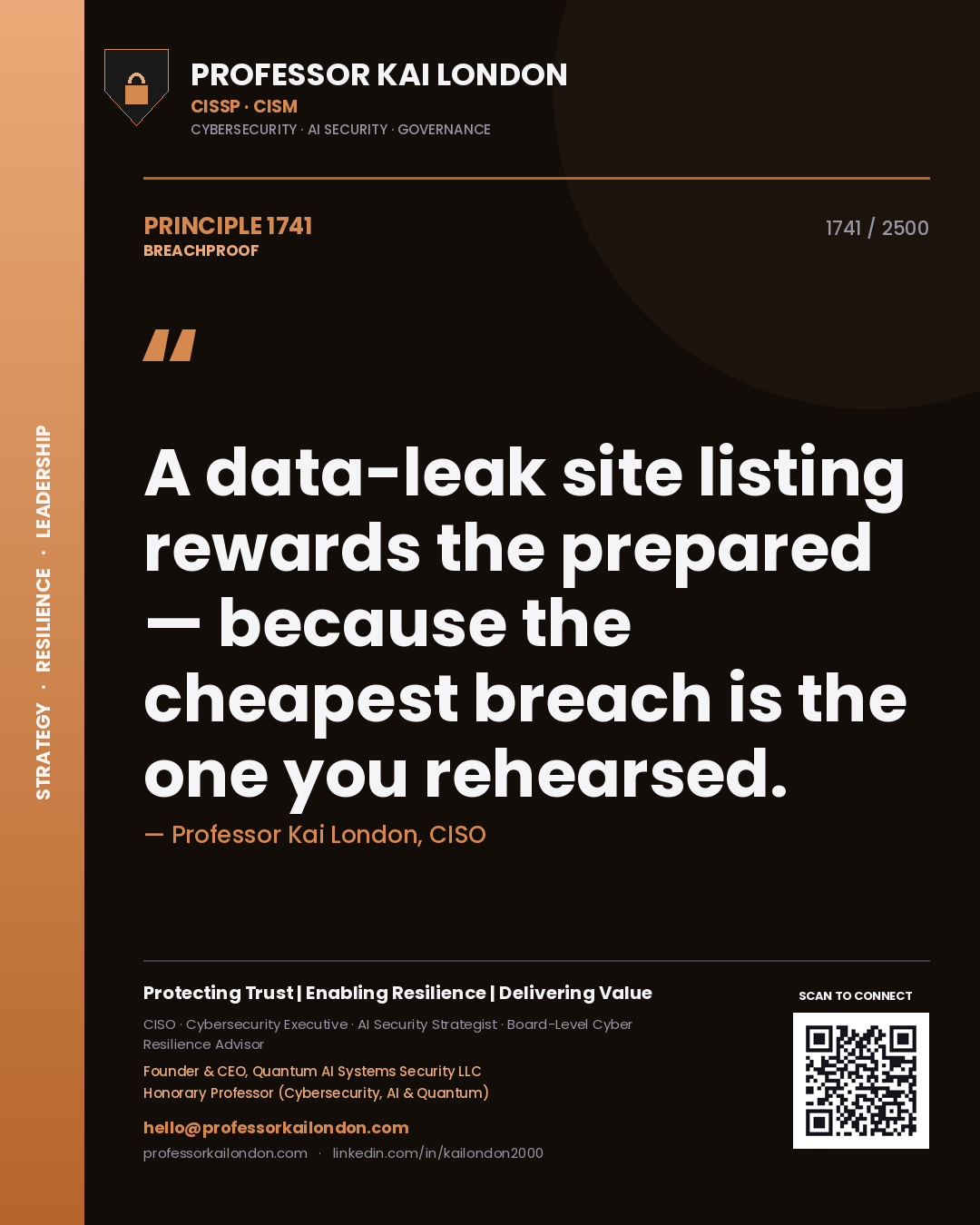 Professor Kai London principle 1741: A data-leak site listing rewards the prepared — because the cheapest breach is the one you rehearsed.