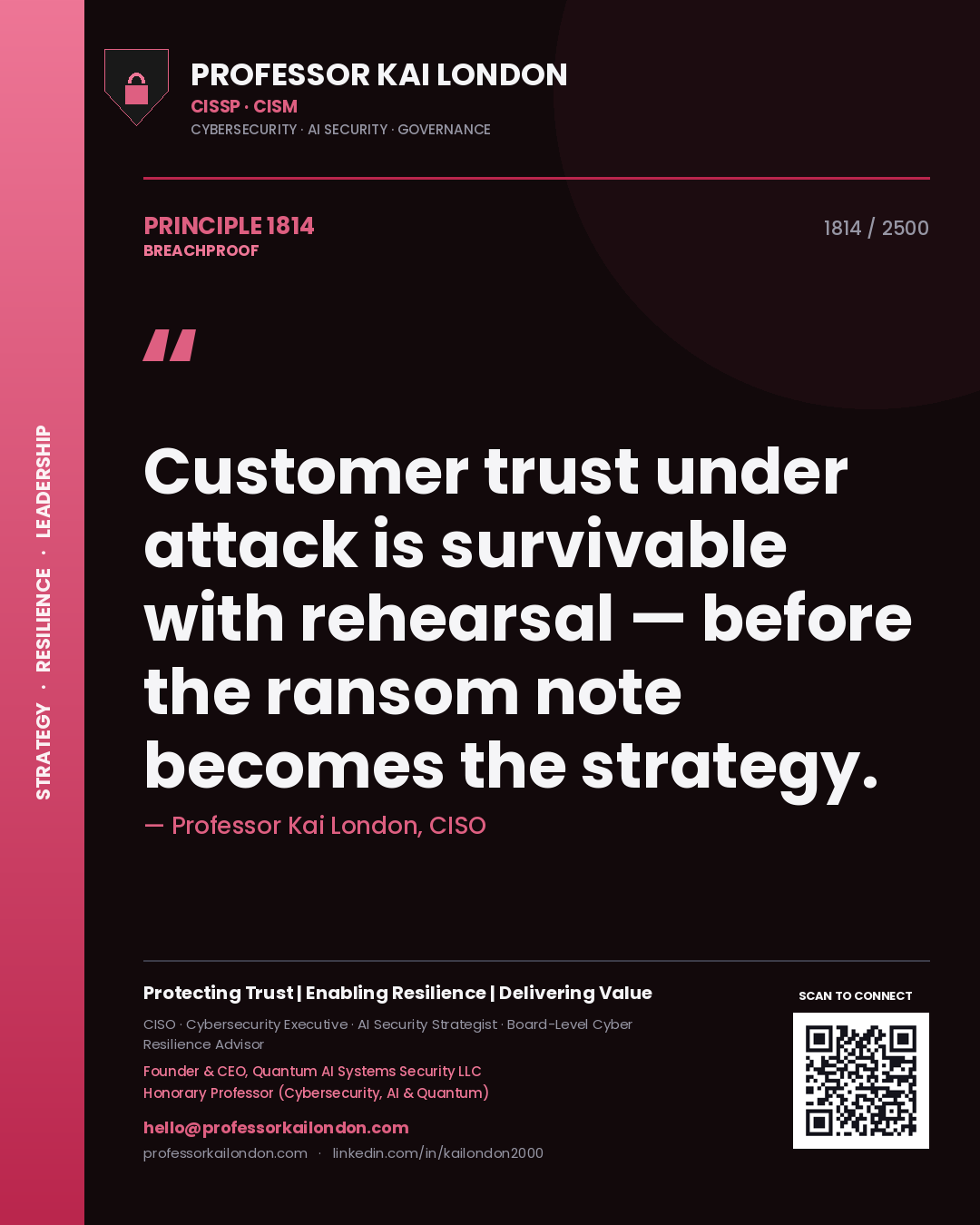 Professor Kai London principle 1814: Customer trust under attack is survivable with rehearsal — before the ransom note becomes the strategy.
