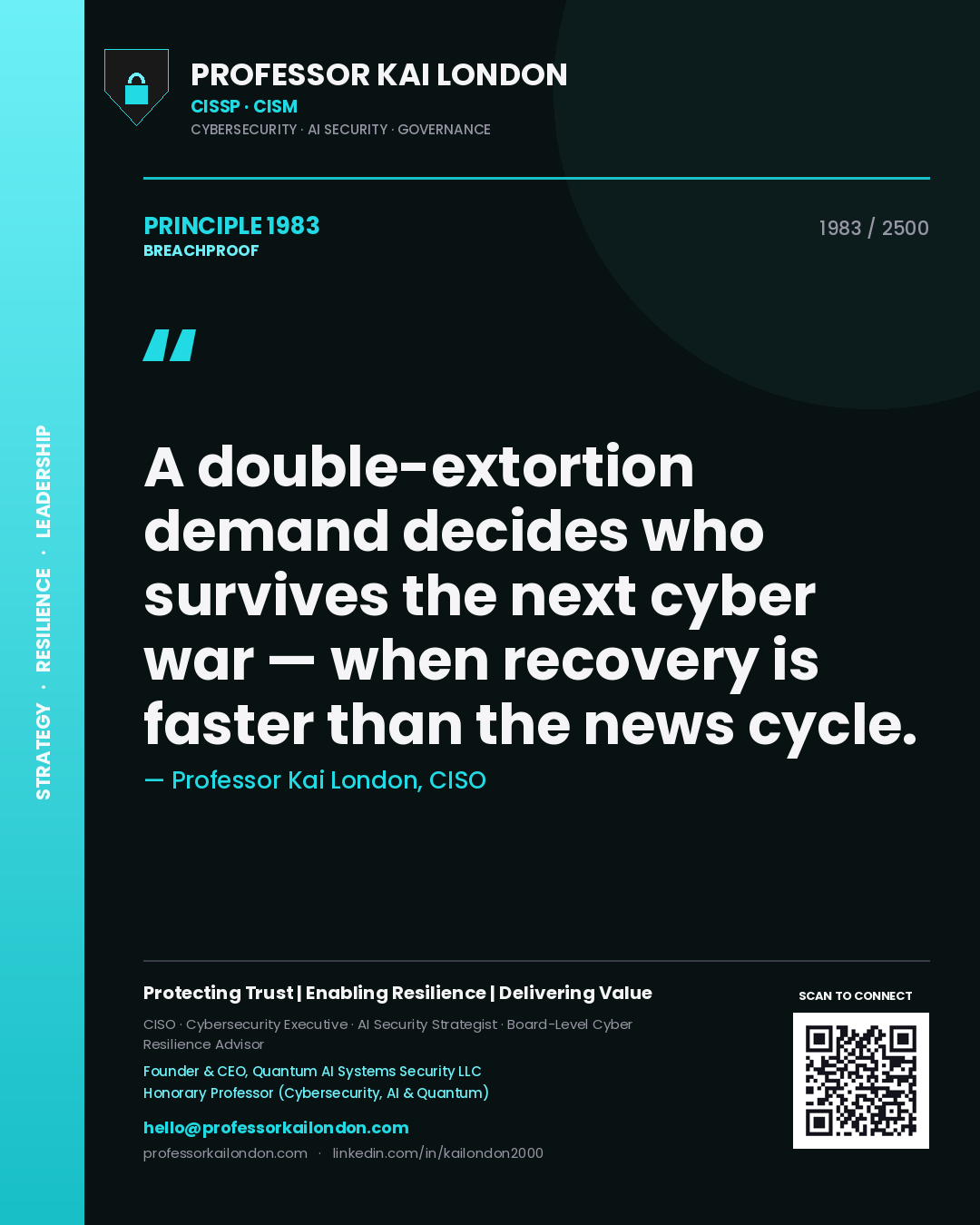 Professor Kai London principle 1983: A double-extortion demand decides who survives the next cyber war — when recovery is faster than the news cycle.