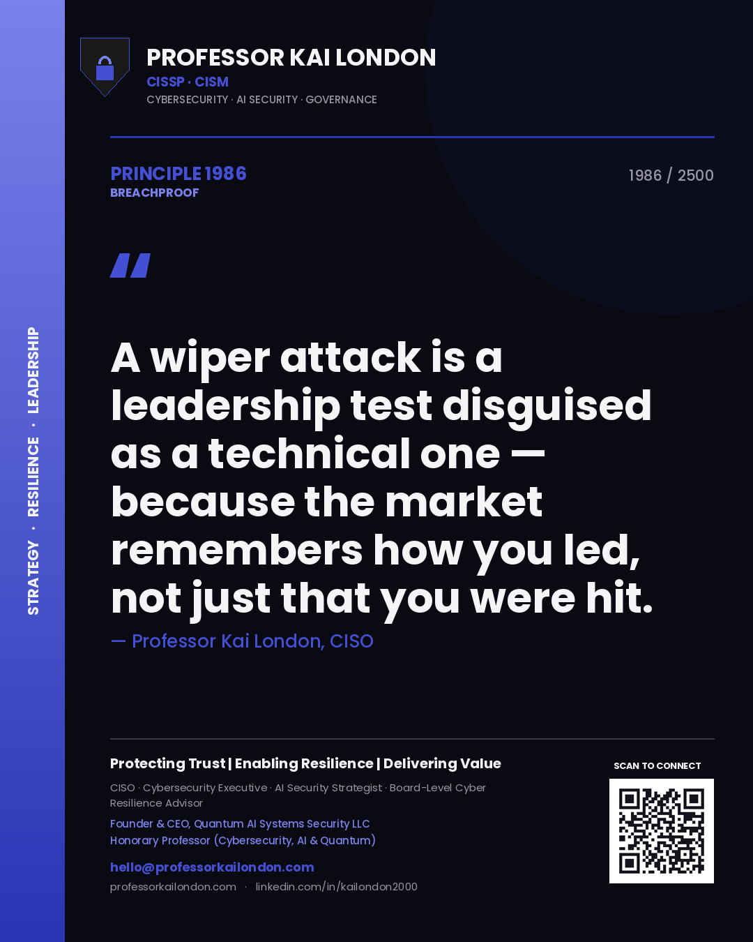 Professor Kai London principle 1986: A wiper attack is a leadership test disguised as a technical one — because the market remembers how you led, not just that you were hit.