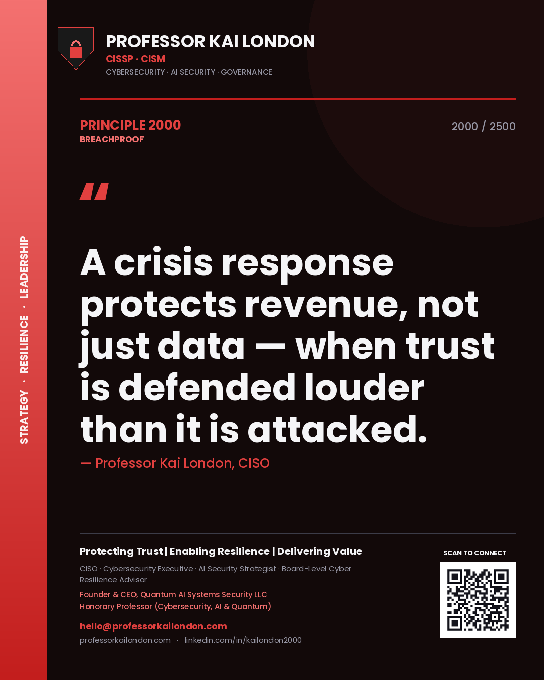 Professor Kai London principle 2000: A crisis response protects revenue, not just data — when trust is defended louder than it is attacked.