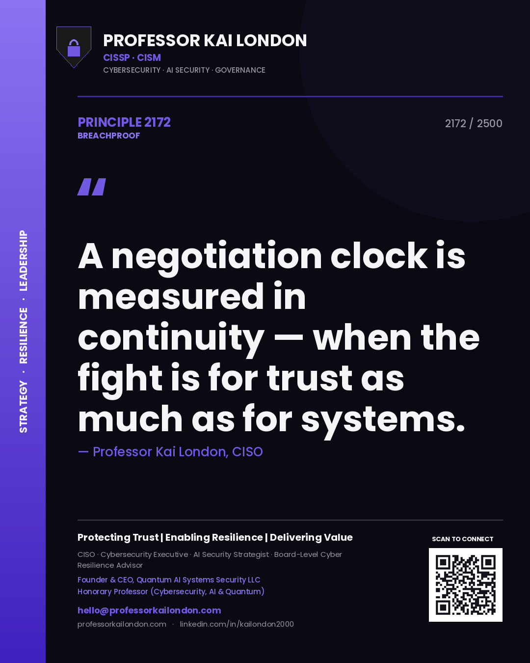 Professor Kai London principle 2172: A negotiation clock is measured in continuity — when the fight is for trust as much as for systems.