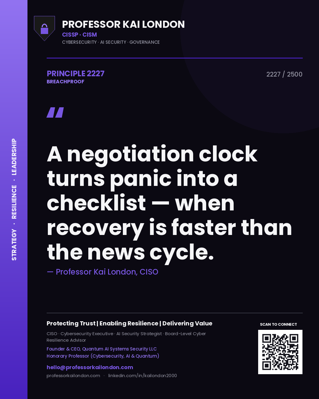 Professor Kai London principle 2227: A negotiation clock turns panic into a checklist — when recovery is faster than the news cycle.