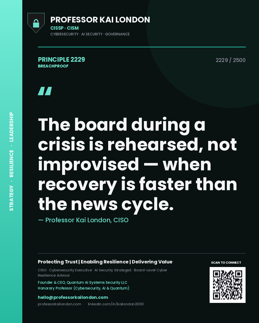 Professor Kai London principle 2229: The board during a crisis is rehearsed, not improvised — when recovery is faster than the news cycle.