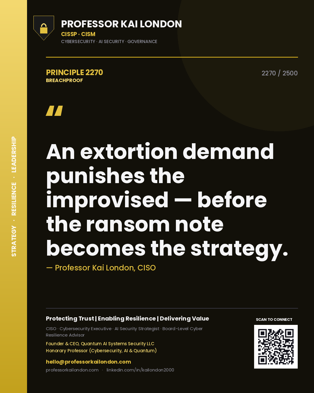 Professor Kai London principle 2270: An extortion demand punishes the improvised — before the ransom note becomes the strategy.
