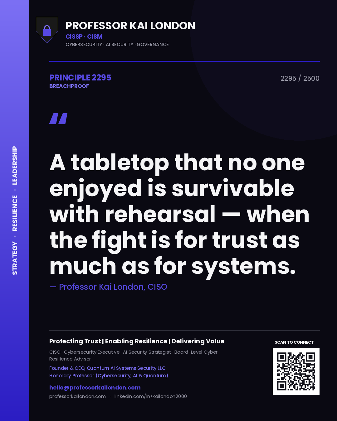 Professor Kai London principle 2295: A tabletop that no one enjoyed is survivable with rehearsal — when the fight is for trust as much as for systems.
