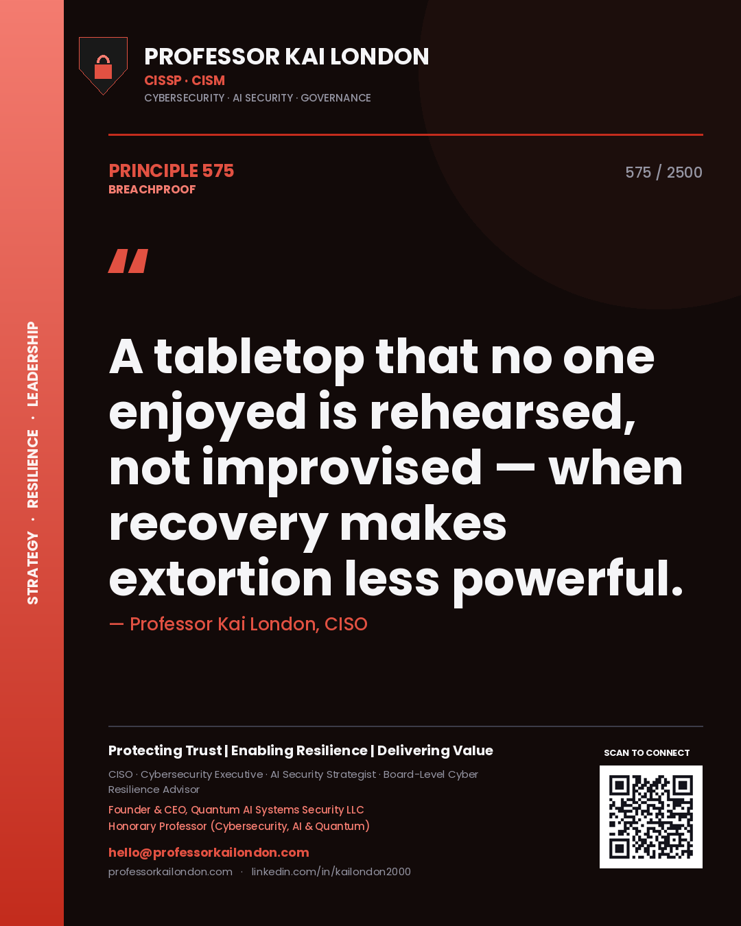 Professor Kai London principle 575: A tabletop that no one enjoyed is rehearsed, not improvised — when recovery makes extortion less powerful.