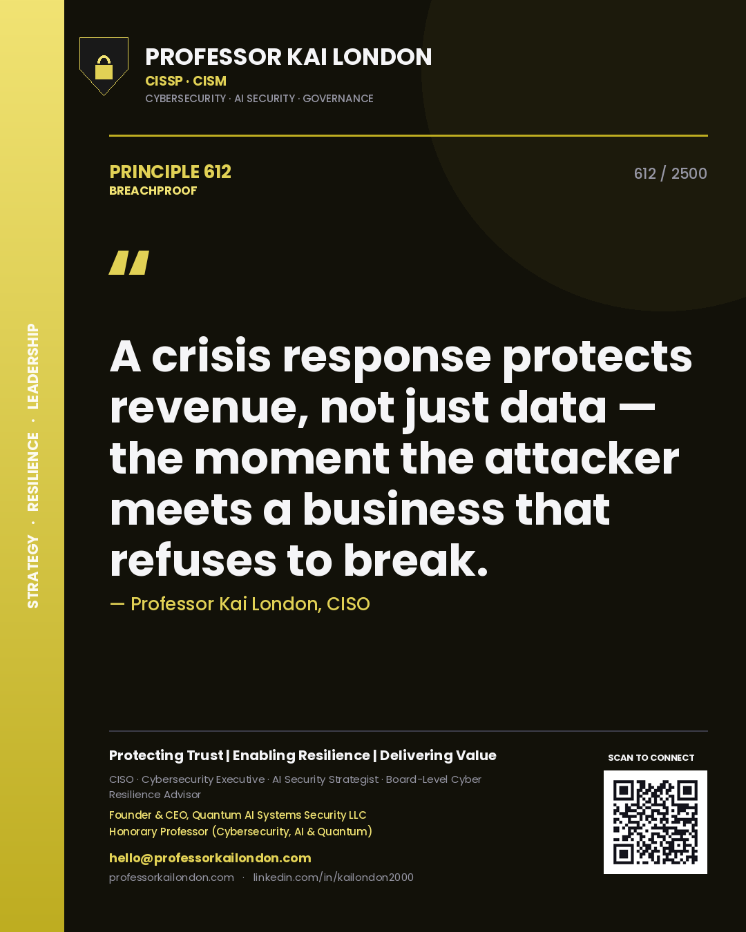 Professor Kai London principle 612: A crisis response protects revenue, not just data — the moment the attacker meets a business that refuses to break.
