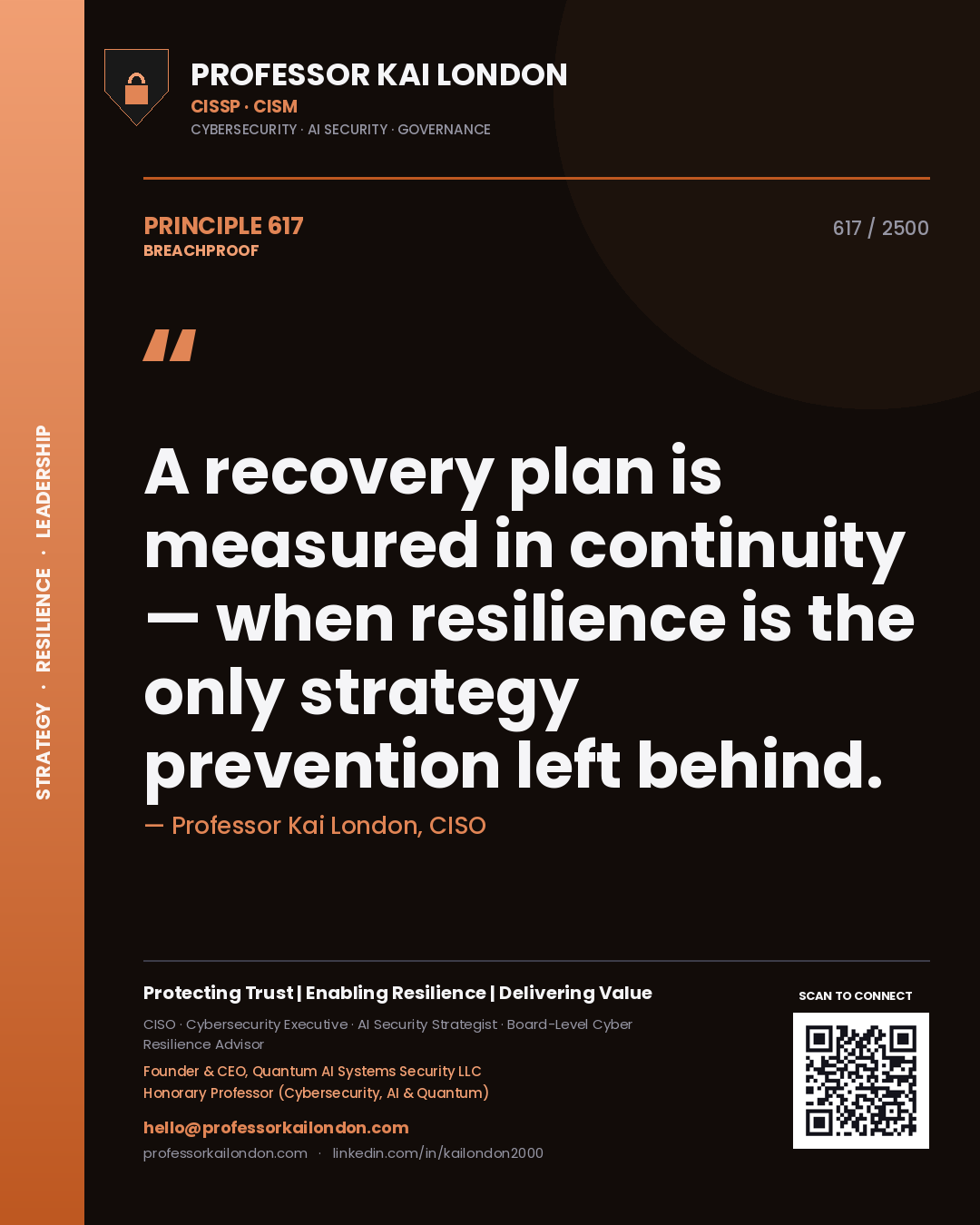 Professor Kai London principle 617: A recovery plan is measured in continuity — when resilience is the only strategy prevention left behind.