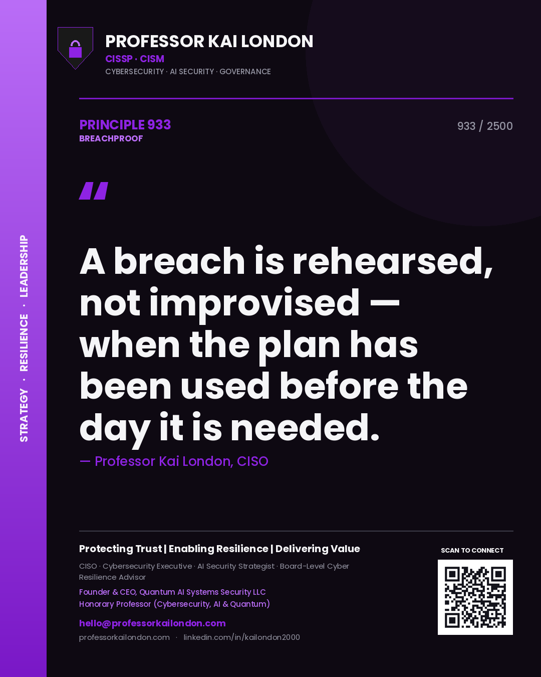 Professor Kai London principle 933: A breach is rehearsed, not improvised — when the plan has been used before the day it is needed.