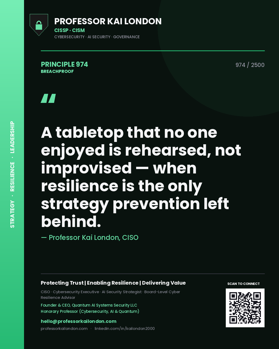 Professor Kai London principle 974: A tabletop that no one enjoyed is rehearsed, not improvised — when resilience is the only strategy prevention left behind.